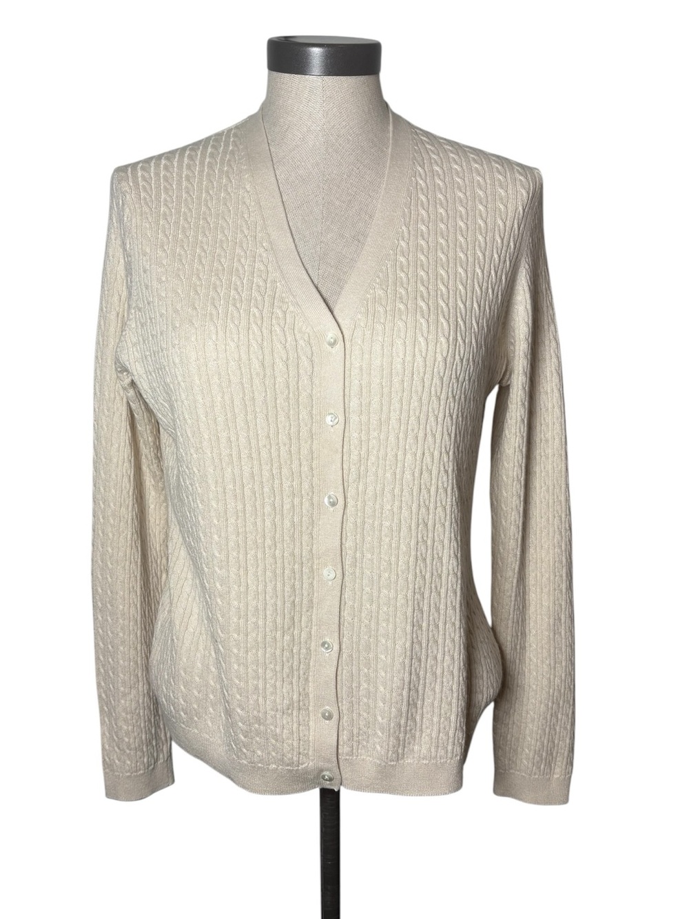 Brooks Brothers Silk Cashmere Cable Knit Cardigan Cream Large Quiet Luxury